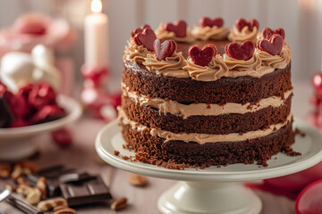 Chocolate cake served for Valentine's Day