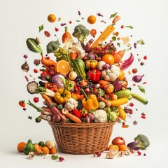 Vibrant Assortment of Fresh Vegetables and Fruits in a Basket Showcasing Nature's Bounty and Colorful Harvest for Organic and Healthy Living Concepts