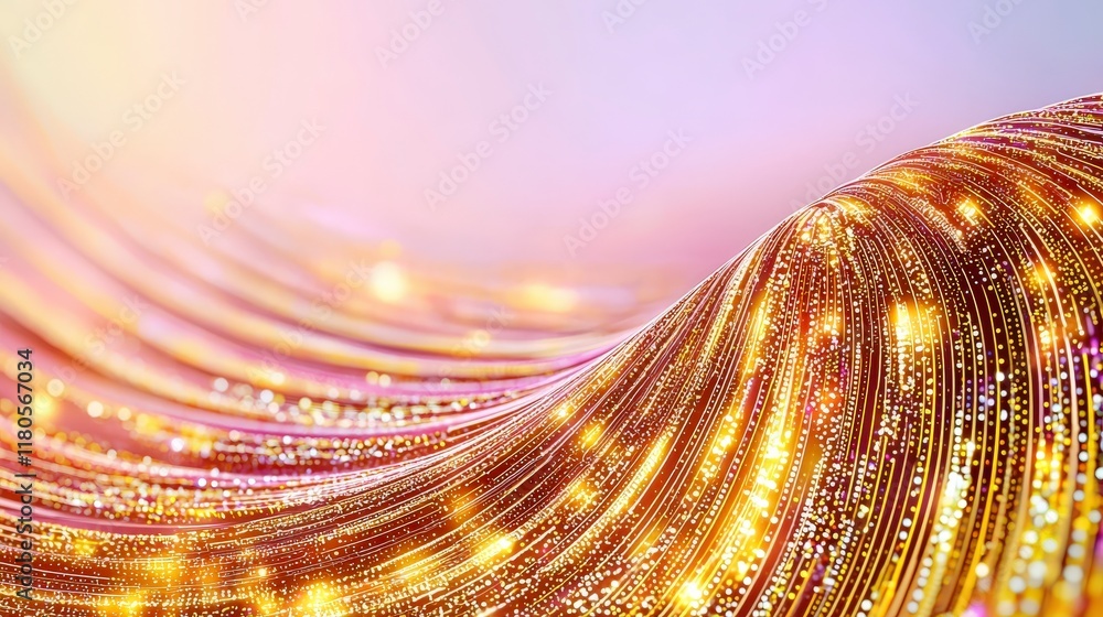 Aufkleber shimmering flow of golden light with abstract waves and glowing particles in dreamy background