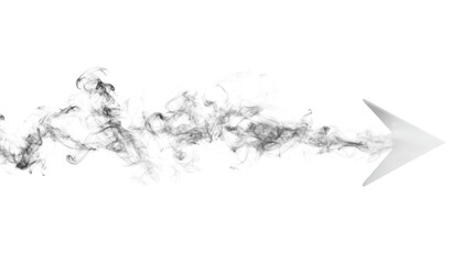 White arrow formed with soft smoke trails isolated on white background