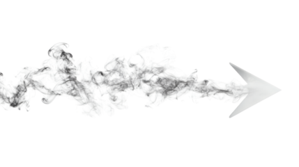 White arrow formed with soft smoke trails isolated on white background