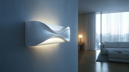 Modern air conditioner with sleek, minimal design mounted on a wall in a spacious living room 