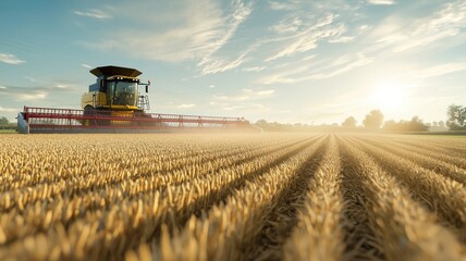 Fototapeta premium Harvesting wheat with a combine on a sunny day.