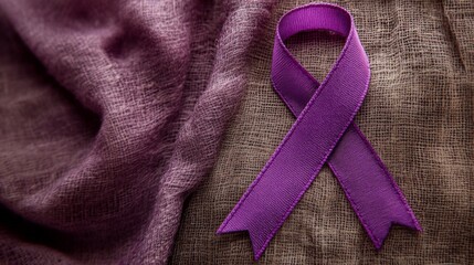 Purple Awareness Ribbon on Textured Fabric Background