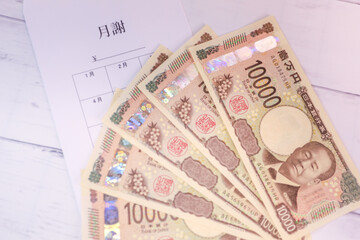 新紙幣一万円札と月謝袋