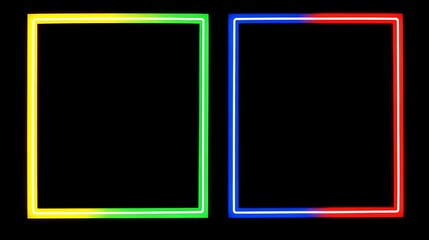 Two vibrant neon rectangular frames glow brightly