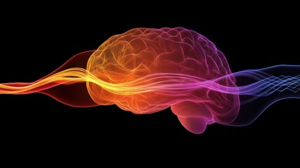 Abstract brain with colorful energy waves.