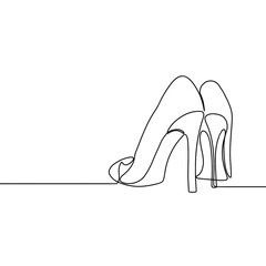 High Heel Trendy Line Art Drawing. Women's Shoe Minimalistic Lines Drawing. Female Elegant Shoe Continuous One Line Abstract Illustration.