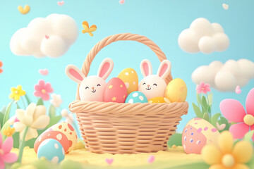 easter bunny with basket of eggs