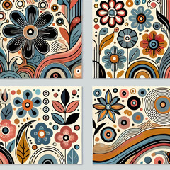 Groovy abstract flower posters. Floral doodle naive patterns. Contemporary matisse style. 