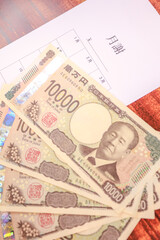 新紙幣一万円札と月謝袋