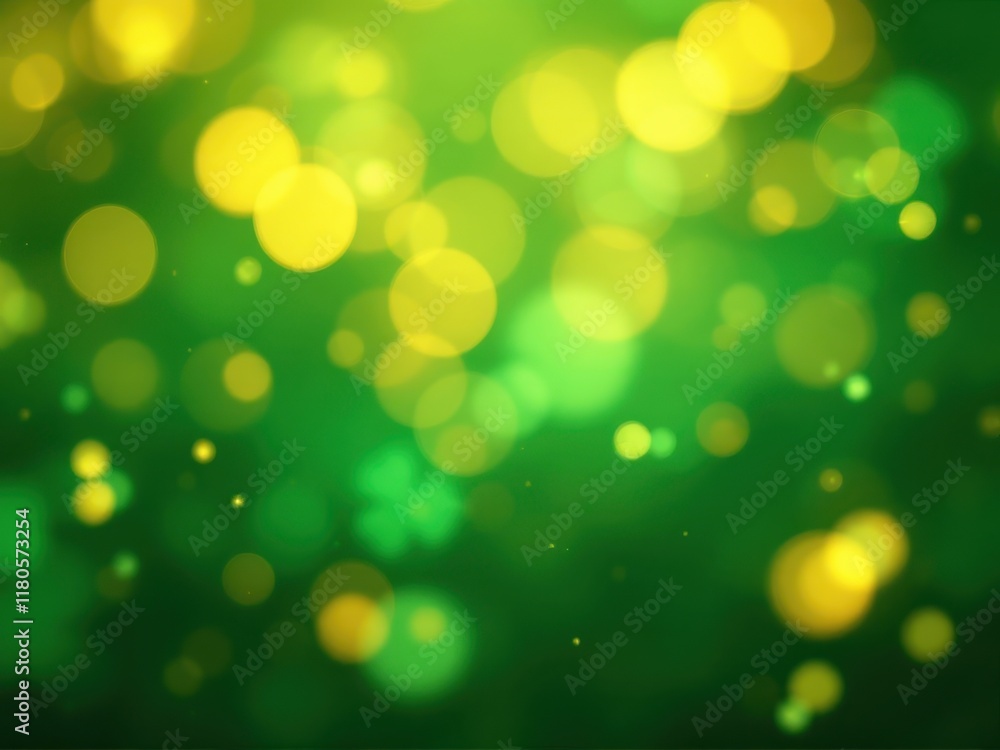 Poster abstract green and yellow bokeh background with soft light circles