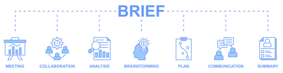 Brief banner web icon vector illustration concept with icon of meeting, collaboration, analysis, brainstorming, plan, communication, summary