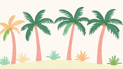Stylized illustration of palm trees on a beach.
