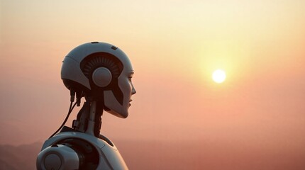 Artificial Intelligent Robot watching dawn