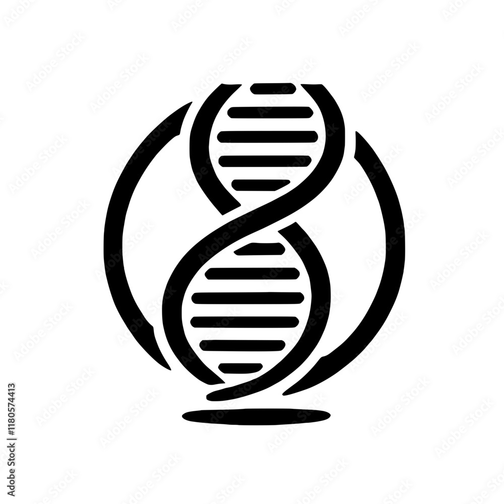Poster dna helix in circle: a minimalist and modern design featuring a dna helix encased within a circle, s