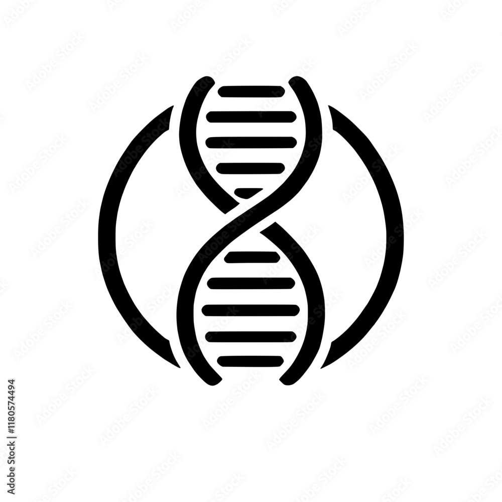 Poster global genetic code: dna double helix symbol inside a circle, representing the interconnectedness of
