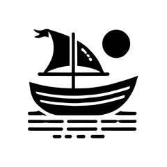 Sailing into the Sunset: A simple yet elegant black and white silhouette of a sailboat on the open water, with a full sun setting in the distance, evokes feelings of peace and serenity.  