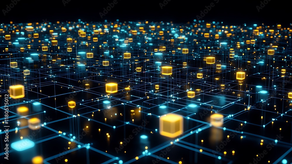 Aufkleber illuminated cubes connected within a digital network