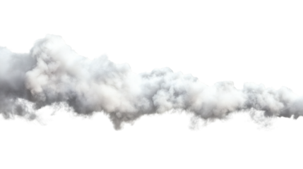 White panoramic smoke trail creating an ethereal effect isolated on white background