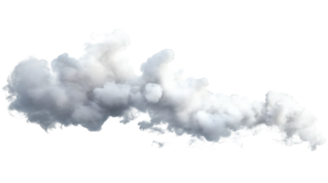 White panoramic smoke trail creating an ethereal effect isolated on white background