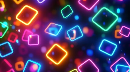 Vibrant Neon Squares Float In Dark Space