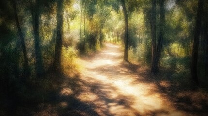 Obraz premium Sunlit path through a dreamy forest.