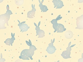 Pastel bunny pattern on cream background with stars and dots