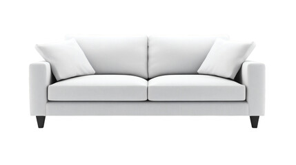 Fototapeta premium White sofa in a bright modern living room with a TV setup isolated on white background