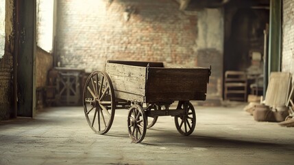 Vintage Wooden Cart in Rustic Building Interior