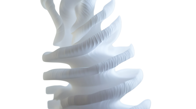 White spiral smoke pattern gracefully curling in the air isolated on white background