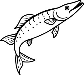 Black Line art of a Salmon Fish on a White Background - Vector Illustration