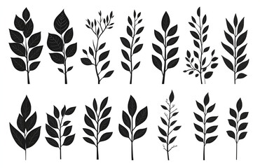 set of trees silhouettes on white