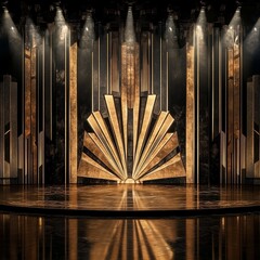 Elegant Stage Backdrop: Black Gold Geometric Pattern - made with Generative AI