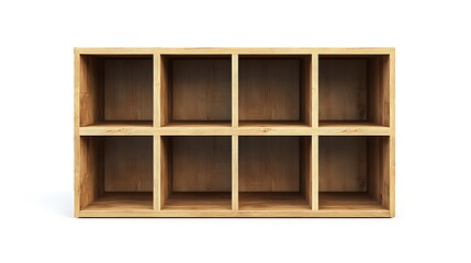 A wooden shelf with six shelves