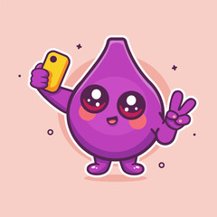 happy fig fruit character mascot taking a selfie with a smartphone isolated cartoon