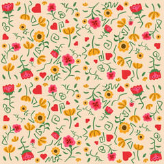 Cute Floral Colorful Seamless Pattern Vector White Background