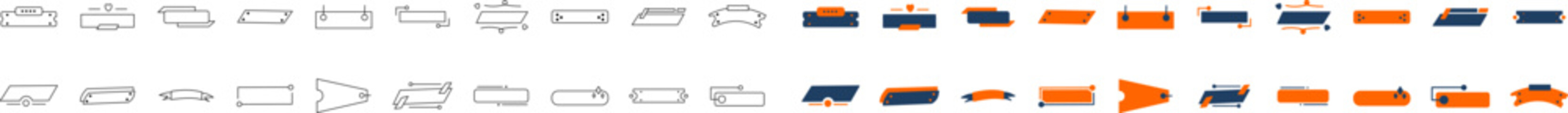 A collection of modern title bar and badge designs featuring minimalistic geometric shapes in black, orange, and navy. Perfect for labels, UI elements, web design, and creative graphic projects.