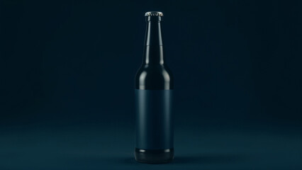 Black Beer Bottle Mockup, Minimalistic Product Design on Dark Background Photography