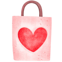 Watercolor shopping red  bags with hearts for valentine gift  