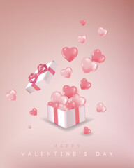 Happy Valentine's banner with heart balloon and gift box