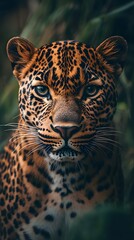 Obraz premium Majestic Leopard: Close-Up Portrait of a Wild Cat