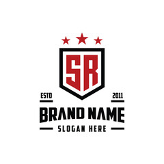 letter SR monogram shield star logo design vector template