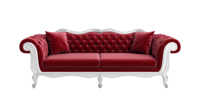 White wooden luxury red sofa isolated on white background