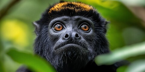 Obraz premium Howler monkey portrait, jungle foliage