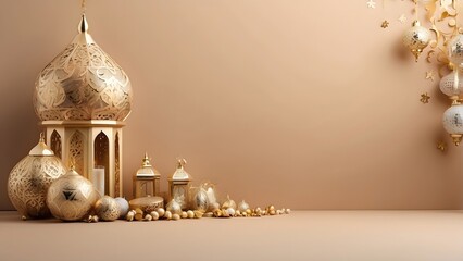 Eid al-Fitr banner with empty space Without Text, Beige Luxury background