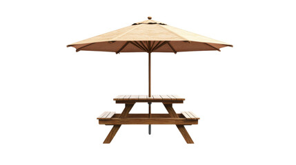 Wooden table with umbrella transparent background