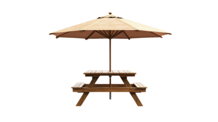 Wooden table with umbrella transparent background
