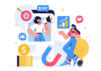 Trend Watcher Vector Illustration featuring a Specialist Monitoring Emerging Business Trends and Managing Projects in a Flat Style Cartoon Background
