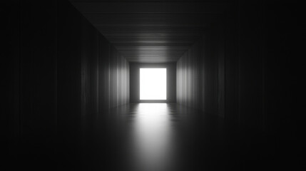 Fototapeta premium dark tunnel interior with completely unlit walls leading to bright light at end, creating sense of mystery and depth